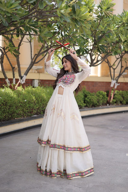 RangBhoomi Feather-Light Jacket Lehenga Set – Lotus Handwork, Long Jacket Ready-to-Wear