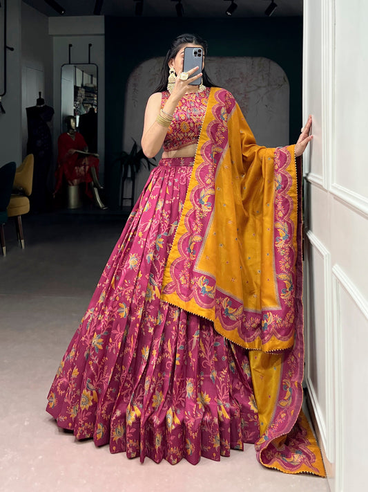 Luxurious Soft Tasar Silk Lehenga with Radiant Gilded Foil Motifs and Elegant Dupatta
