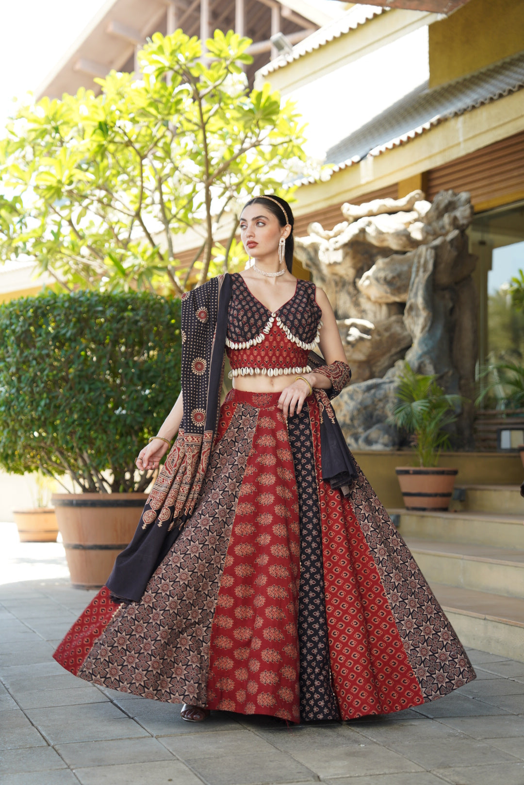 RB Ajrakh 2.0 Pure Cotton Handblock Lehenga Choli Set
