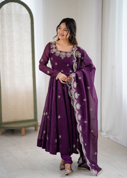 RangBhoomi Elegant Embroidered Sequence Designer Anarkali Three Piece Set