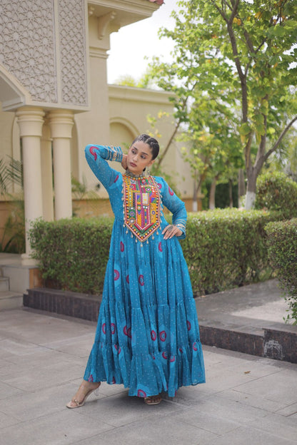 RangBhoomi Bandhani & Kutchi Patchwork Faux Georgette Gown — Navratri Collection 2026