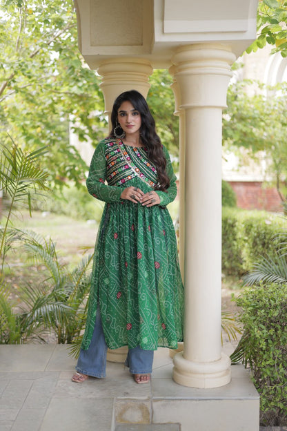RangBhoomi Bandhani Faux Georgette Kutchi Patchwork Kurti — Navratri 2026