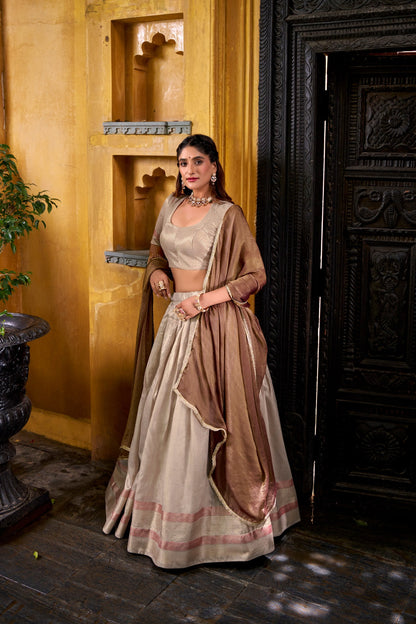 RangBhoomi Luxury Dupion Silk Lehenga Set with Zari Weaving and Shimmering Lace Dupatta