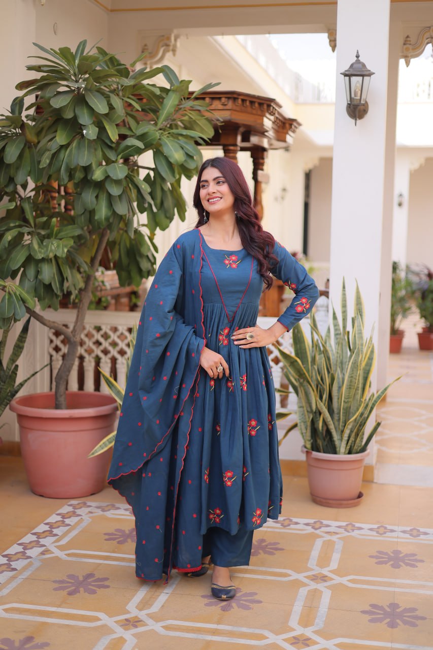 Premium Ready-to-Wear Kurti Set with Pant and Embroidered Dupatta – Comfortable Cotton Ensemble