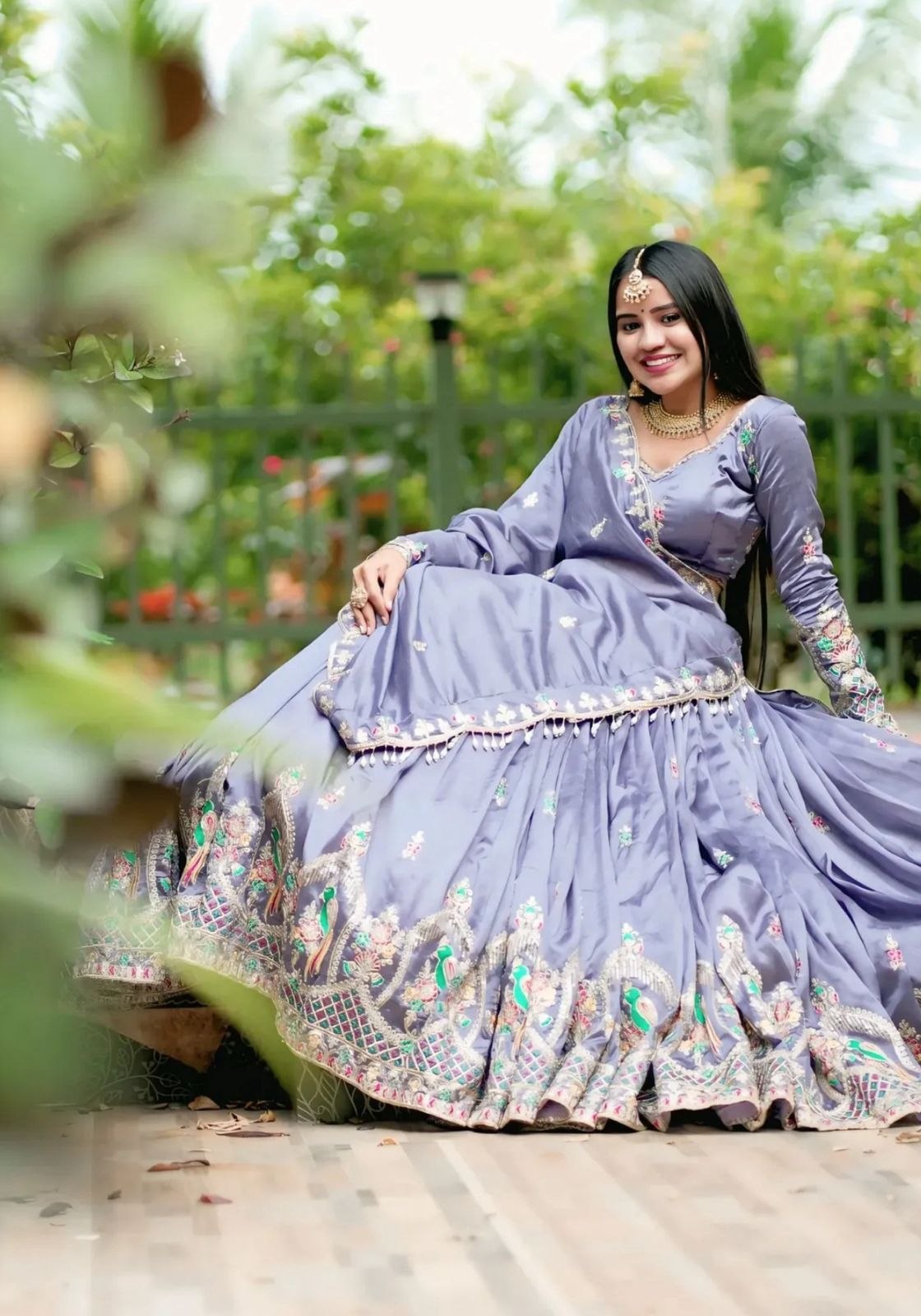 RangBhoomi Exclusive Festival Collection: Exquisite Embroidered Chinon Fabric Ensemble with Lehenga and Dupatta