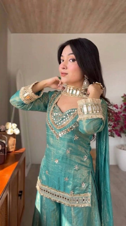 RangBhoomi Women's Fully Stitched Ethnic Wear Set with Fendy Silk and Real Mirror Work