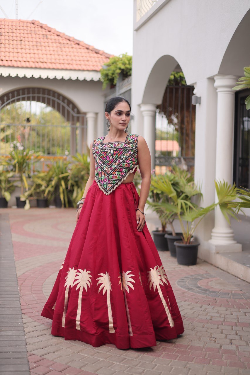 RangBhoomi Navratri Lehenga Choli Collection 2026 — Roman Fabric with Kutchi Embroidery