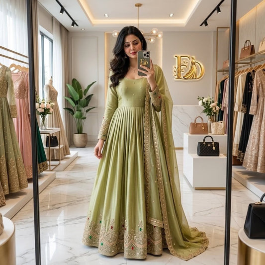 RangBhoomi ZMY Silk Gown, Pants & Dupatta Set - Embroidered Ready-to-Wear Ensemble