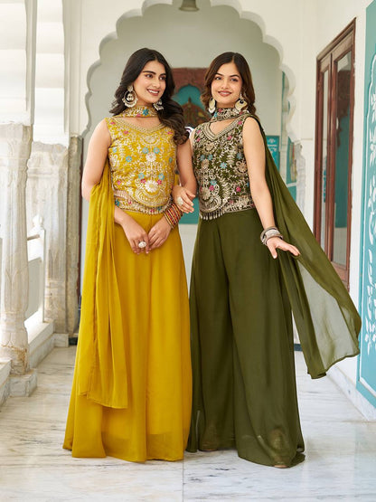 Chic Designer Embroidered Palazzo Co-ord Set with Dupatta