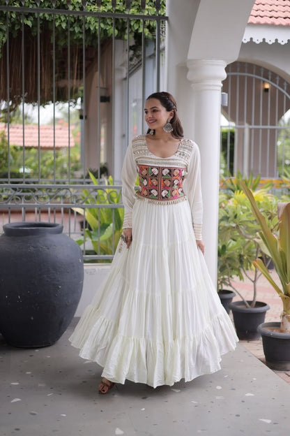 RangBhoomi Navratri Gown Collection 2026 — White, Maroon & Black Festive Gown