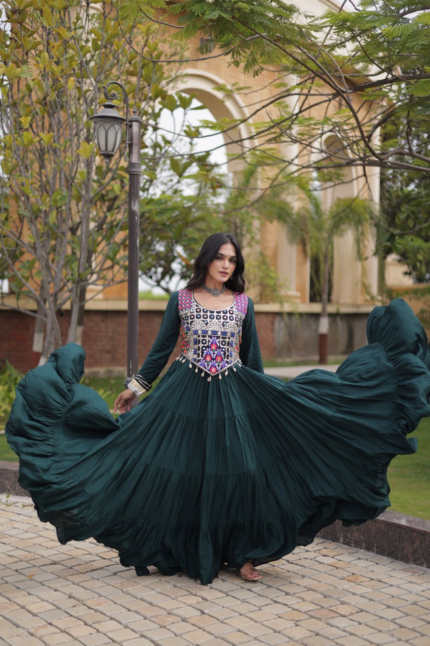 Navratri Gown Collection 2026 — Elegant Reyon Gown with Embellished Blouse by RangBhoomi
