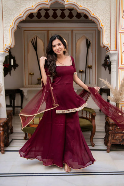 RangBhoomi Heavy Embroidered 3-Piece Suit Set with Real Mirror Work and Elegant Lace Border