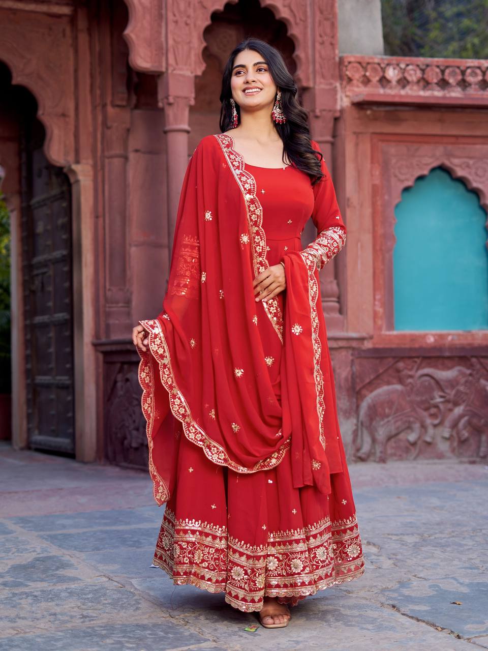 RangBhoomi SP Series Elegant Faux Georgette Gown Set with Realistic Detailing and Comfortable Fit