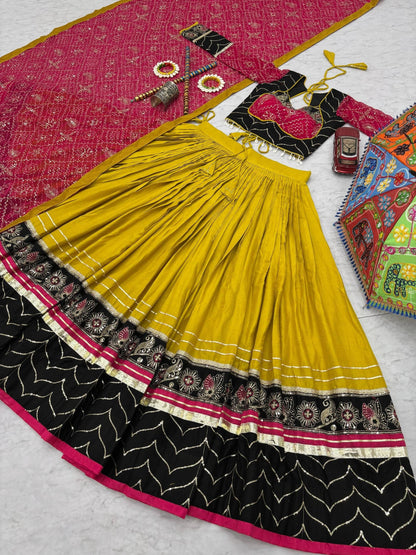 RangBhoomi Navratri Special Pure Cotton Embroidered Lehenga Choli with 6m Flair and Heavy Dupatta