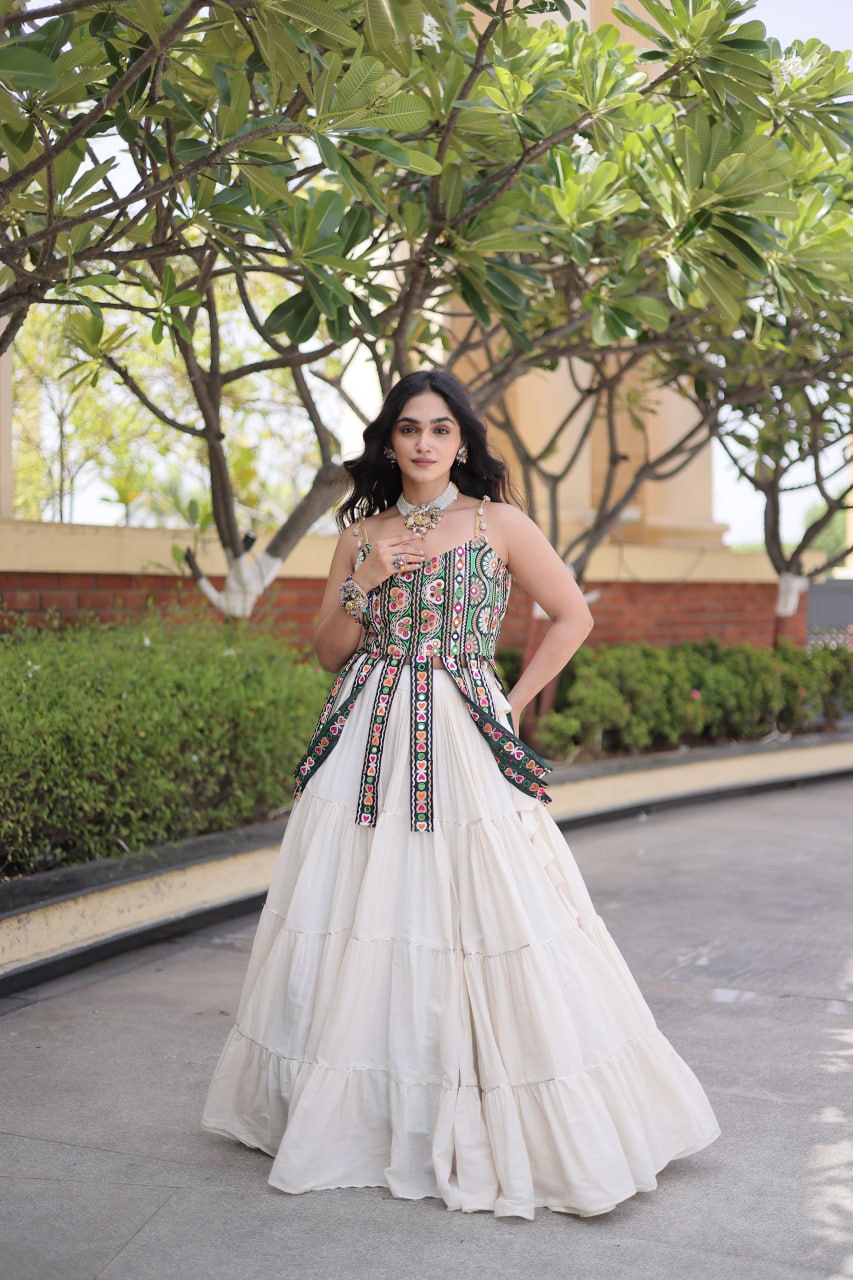 RangBhoomi Navratri Kora Cotton Lehenga Set — Full-Stitched Festive Ensemble