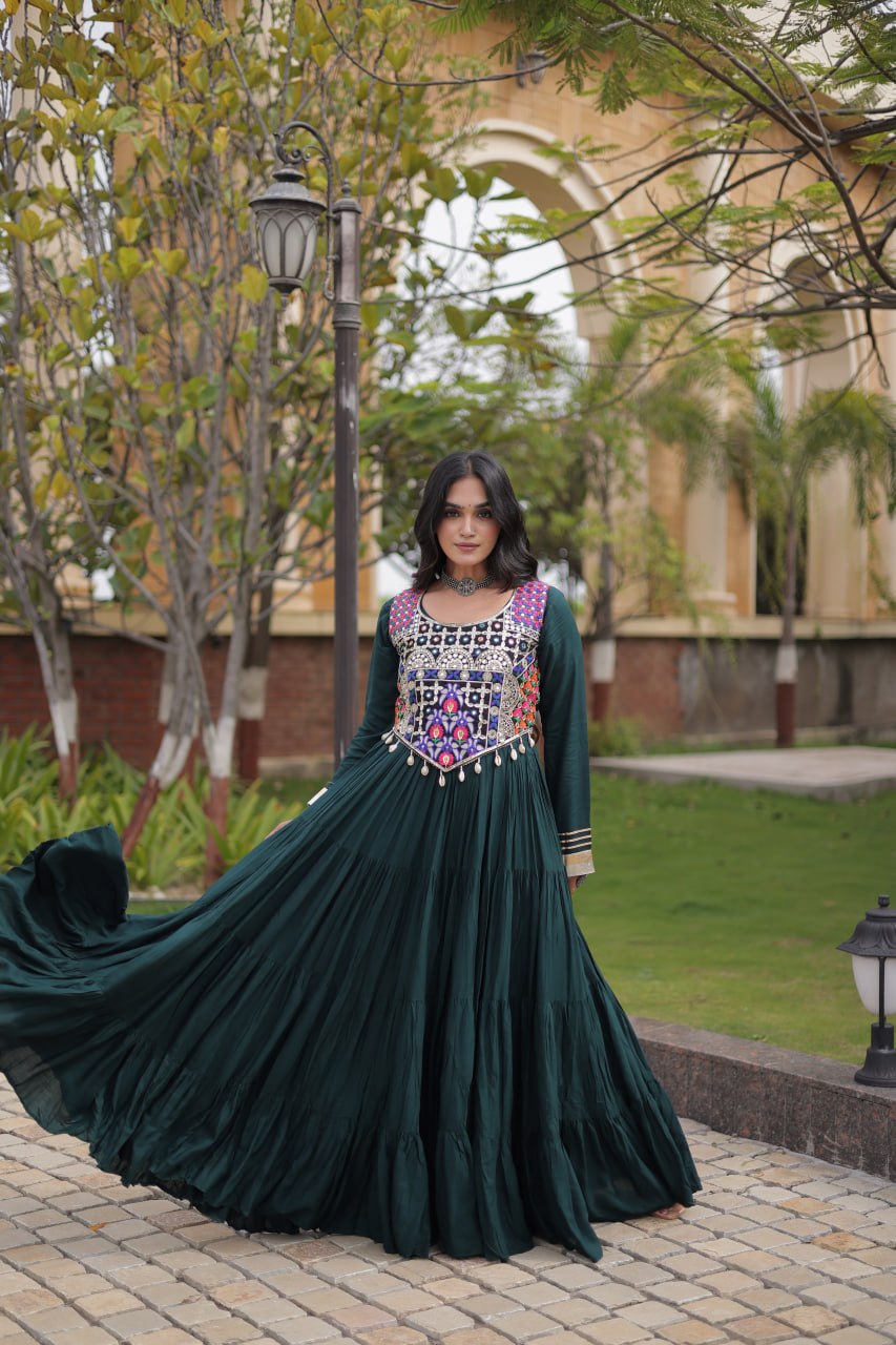Navratri Gown Collection 2026 — Elegant Reyon Gown with Embellished Blouse by RangBhoomi