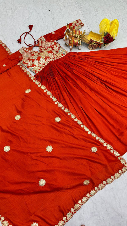 RangBhoomi Exclusive Festival Long Gown and Matching Dupatta Set with Heavy Embroidery