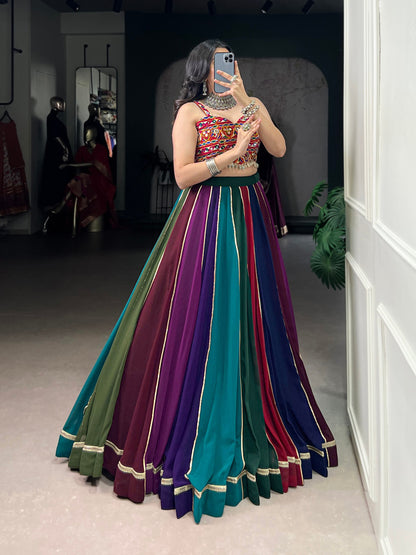 RangBhoomi Multicolor Garba Lehenga Set — Mirror-Embellished Blouse & Flared Georgette Skirt