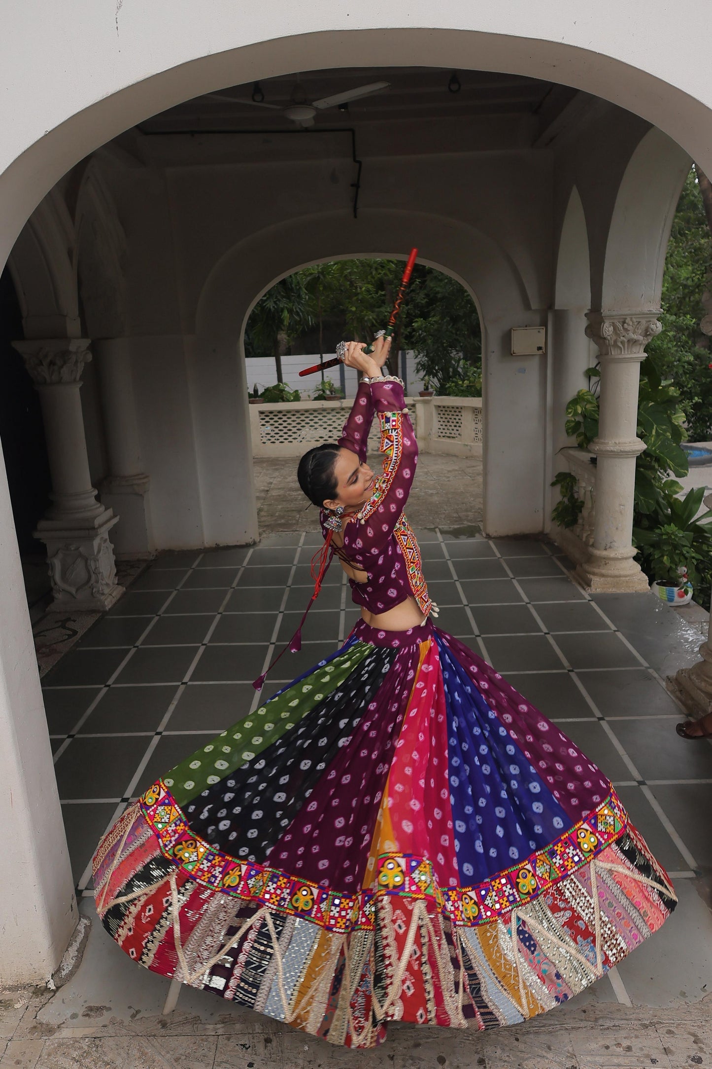 Navratri Festival Full-Stitched Georgette Lehenga Choli with Vintage and Kutchi Gamthi Embellishments