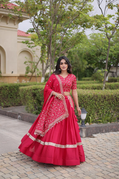 RangBhoomi Glory Satin Embroidered Lehenga Choli Set - Full-Stitched Lehenga with Designer Dupatta