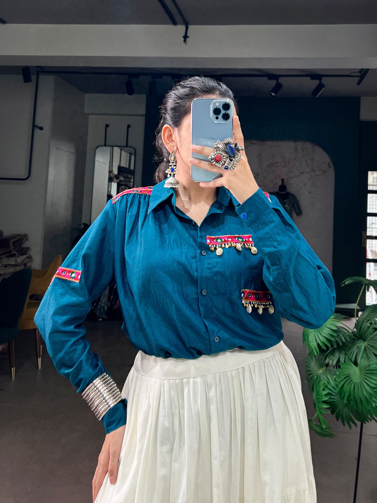 RangBhoomi Navratri Ensemble 2026 — Festive Chinon Shirt & Khadi Cotton Lehenga Set