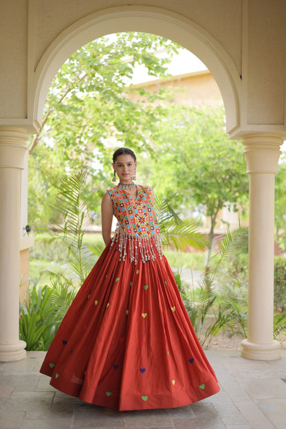 RangBhoomi Navratri Festive Cora Cotton Lehenga Set with Embroidered Blouse