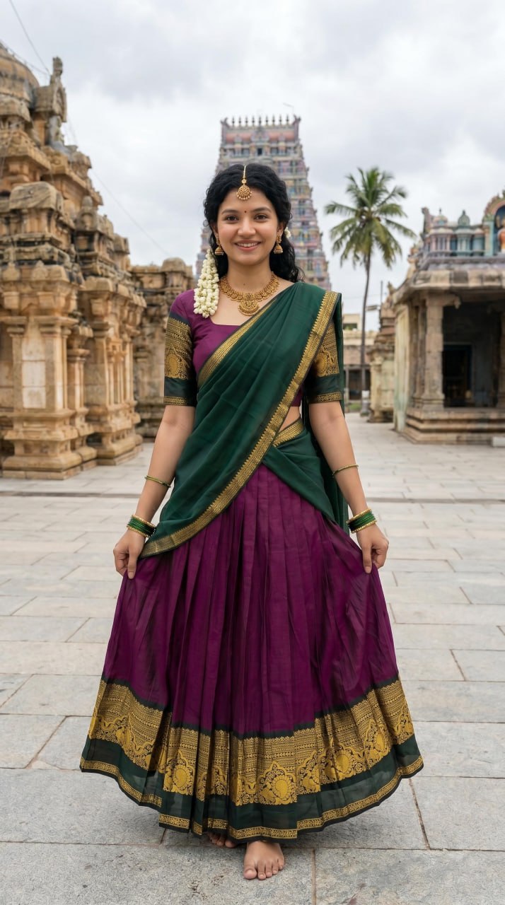 RangBhoomi Exclusive South Indian Kanjivaram Silk Lehenga Set with Georgette Dupatta and Zari Weaving