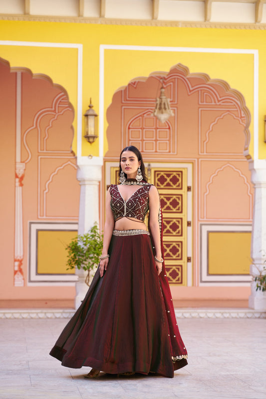 Elegant Timeless Festive Lehenga Set with Sequins and Thread Embroidery