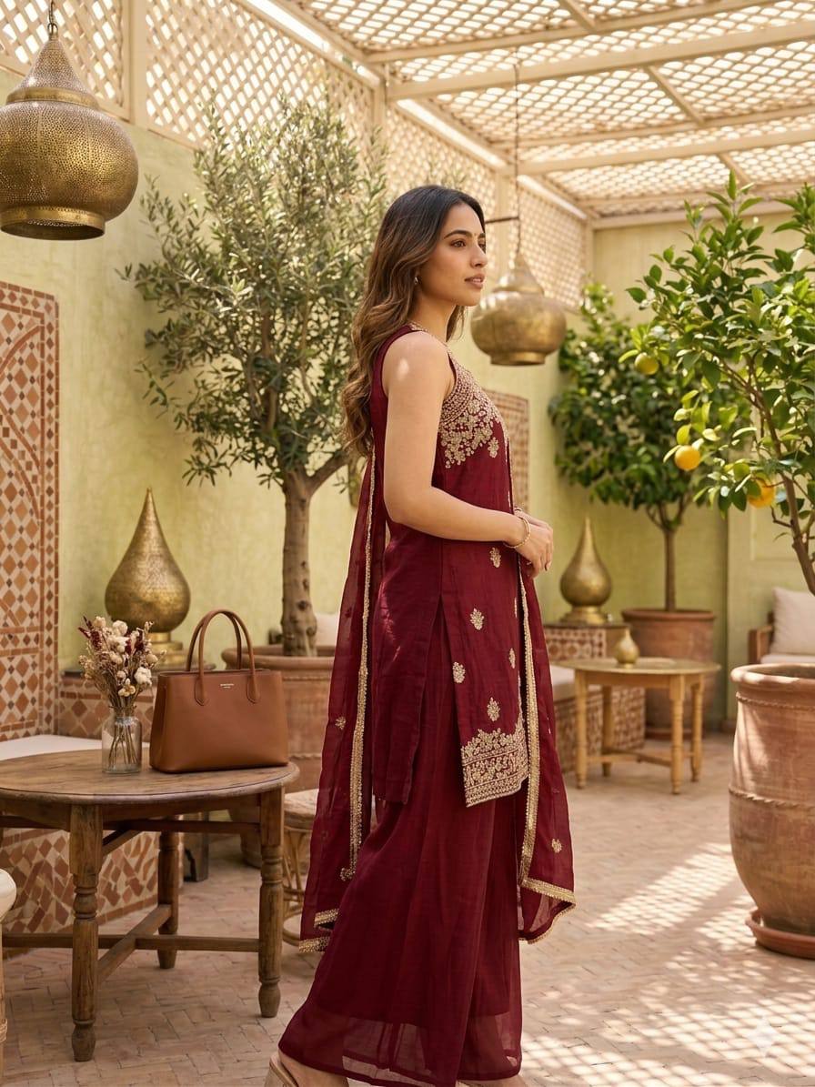 Designer Fusion Style Luxury Edition – Elegant 2-Tone Ensemble with Embroidery and Sequins