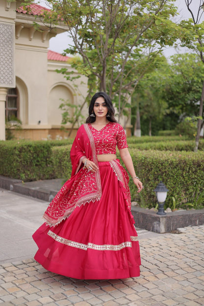 RangBhoomi Glory Satin Embroidered Lehenga Choli Set - Full-Stitched Lehenga with Designer Dupatta