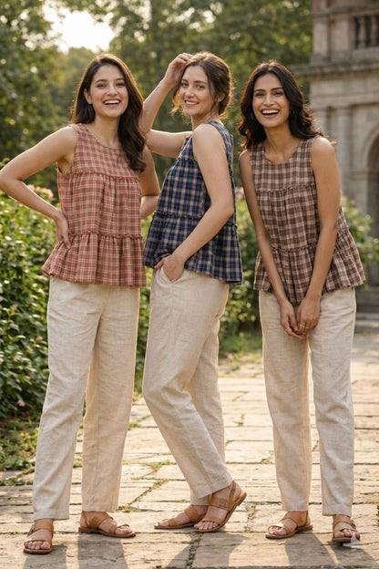 RangBhoomi Elegant Summer Linen Cotton Top and Pants Set