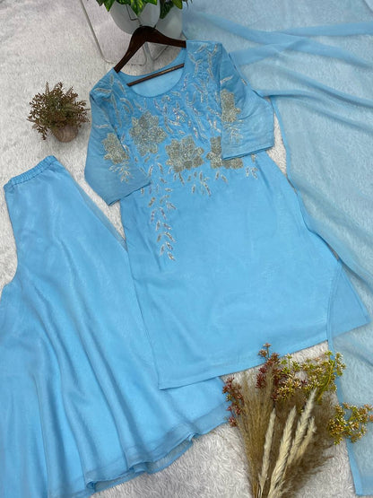 Elegant Designer Bead and Sequin Embroidered Palazzo Suit with Dupatta for Wedding Season