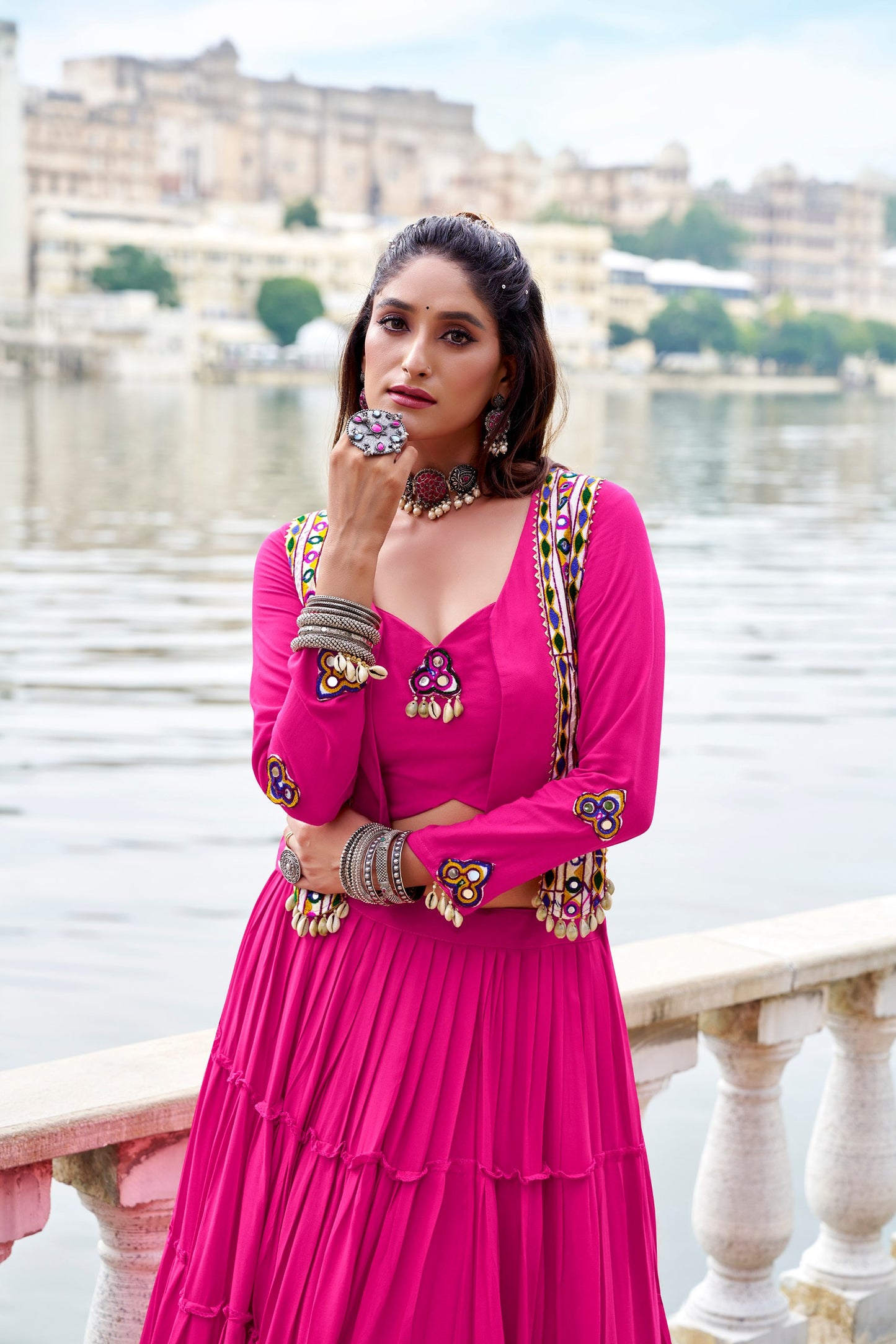 RangBhoomi Navratri Collection 2026: Elegant Rajudi Ethnic Lehenga with Mirror and Gamthi Embroidery