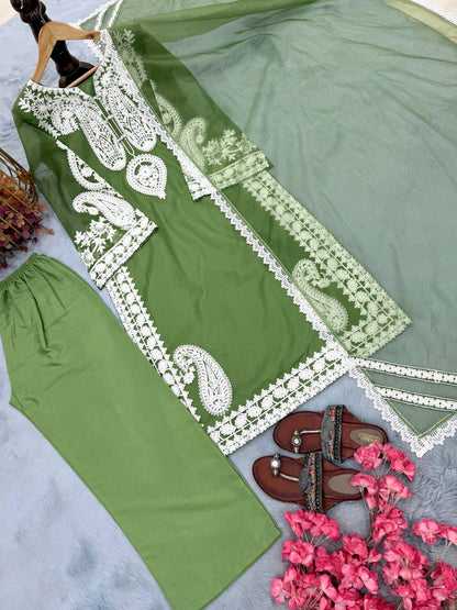 Elegant Designer Party Wear Set with Pure Soft Nylon Organza Silk Top, Palazzo Pants & Dupatta