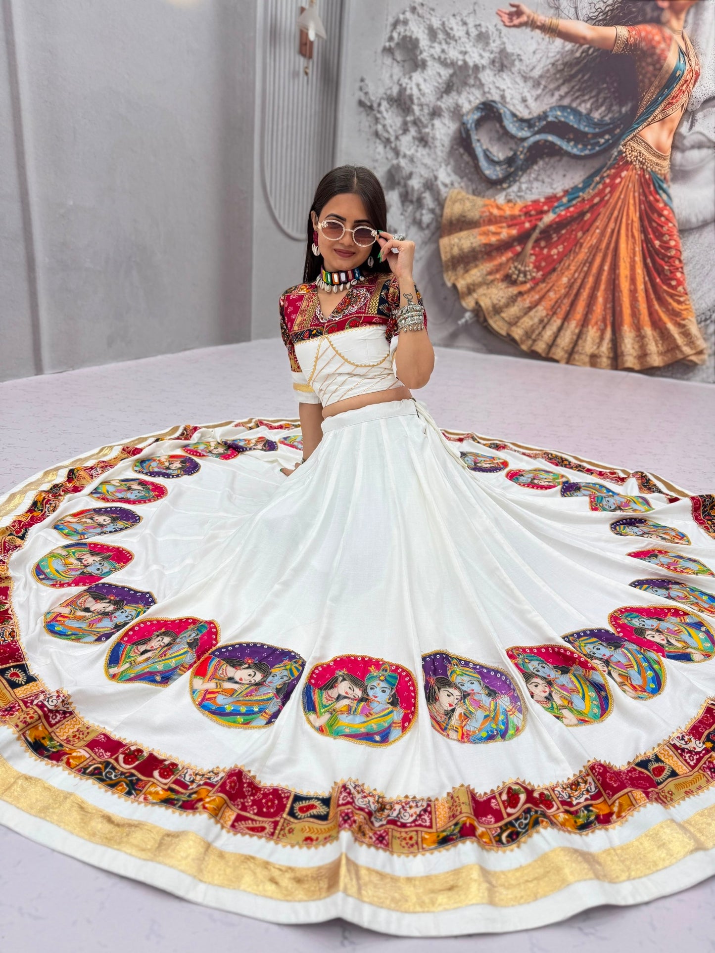 Pure Cotton 6-Meter Flair Lehenga Choli — Navratri Special, Fully Stitched with Cups