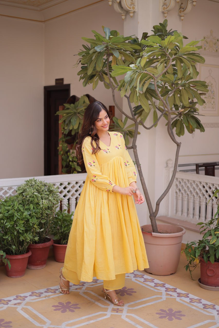 Premium Ready-to-Wear Embroidered Cotton Kurti with Matching Cotton Pants