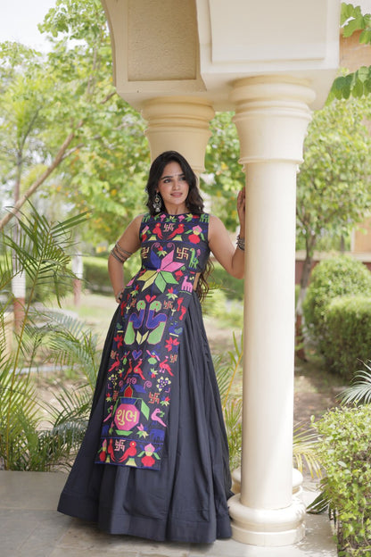RangBhoomi Navratri Cora Cotton Lehenga Set — Embroidered Cotton Blouse (White & Black)