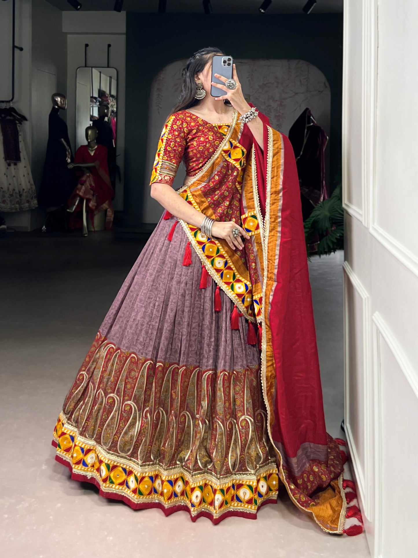 Elegant and Traditional Tasar Silk Lehenga Choli Perfect for Navratri Celebrations