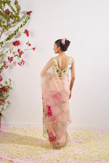 Ready to Wear Organza Saree - Floral Print, Lightweight