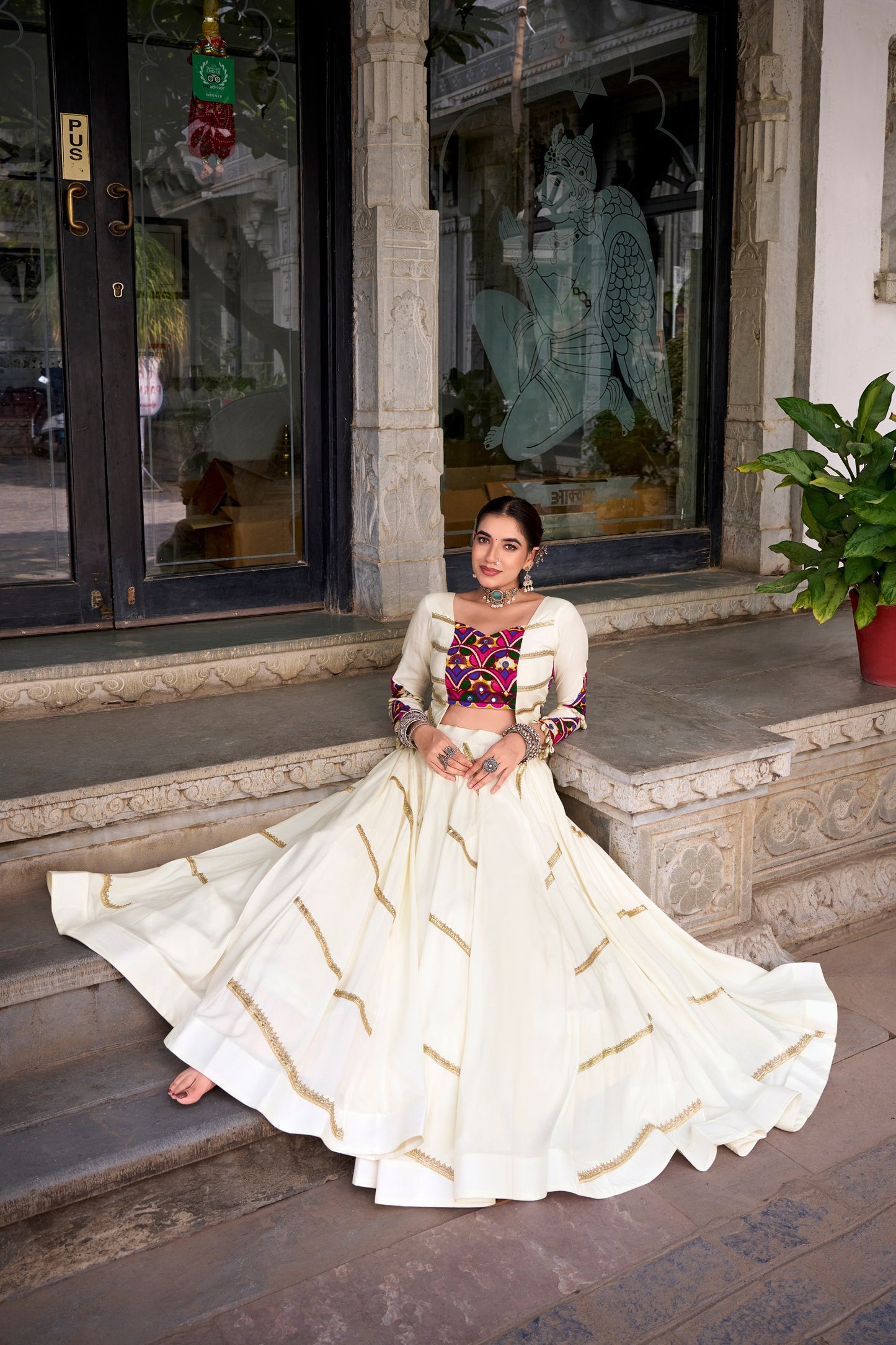 RangBhoomi Navratri 2026 Mirror-Embellished Rayon Lehenga with 8m Flair