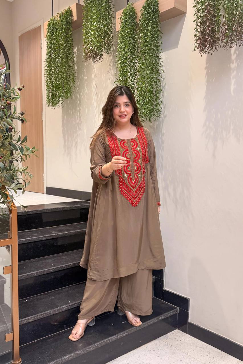 RangBhoomi Embroidered French Crepe Co-ords Set – Stylish Two-Color Pair (S–XXL)