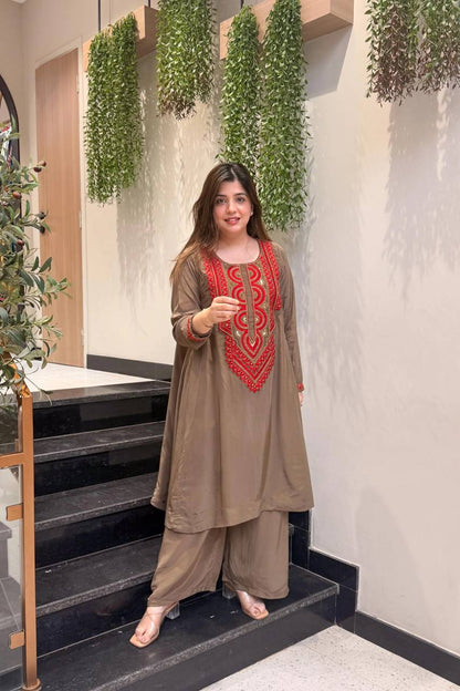 RangBhoomi Embroidered French Crepe Co-ords Set – Stylish Two-Color Pair (S–XXL)