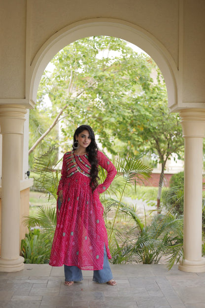 RangBhoomi Bandhani Faux Georgette Kutchi Patchwork Kurti — Navratri 2026