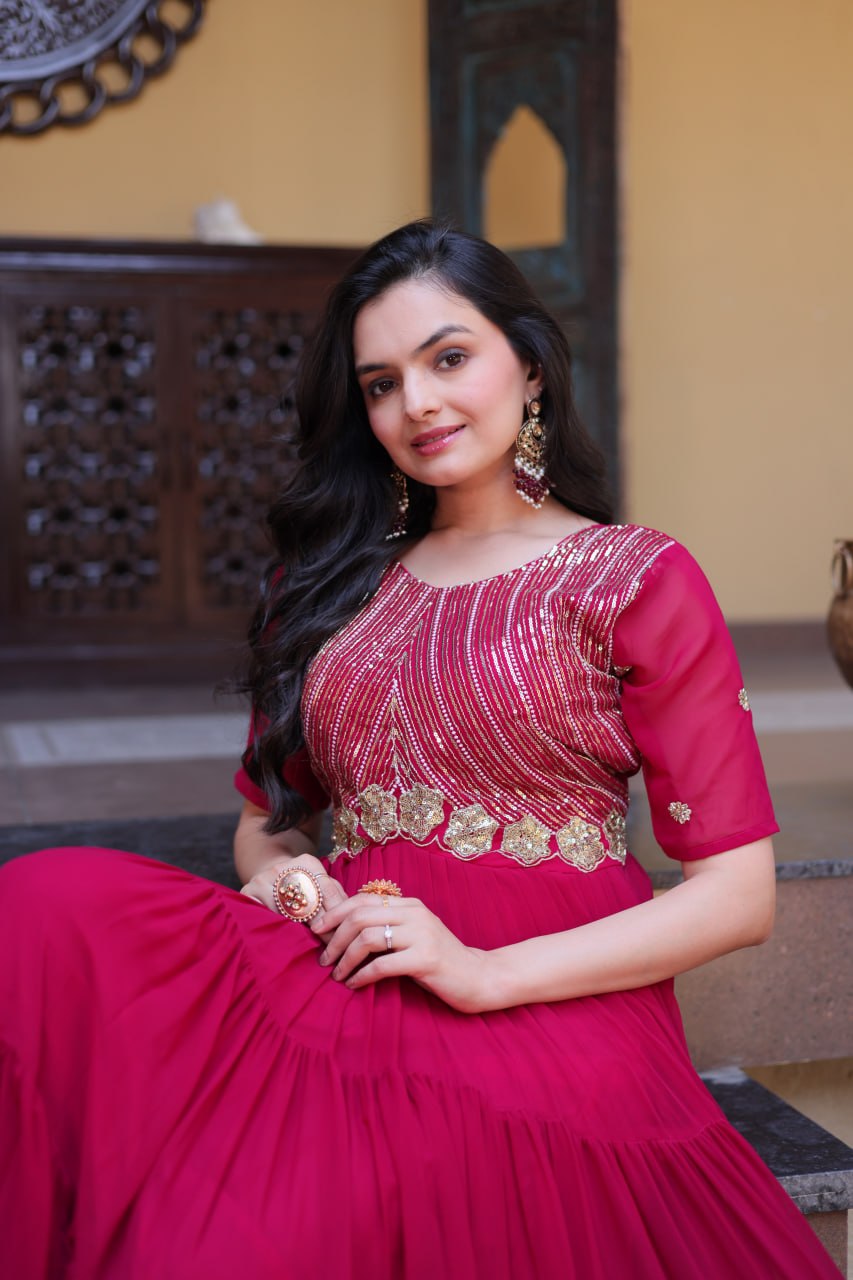 RangBhoomi Premium Designer Ready-to-Wear Gown Collection in Red and Pink
