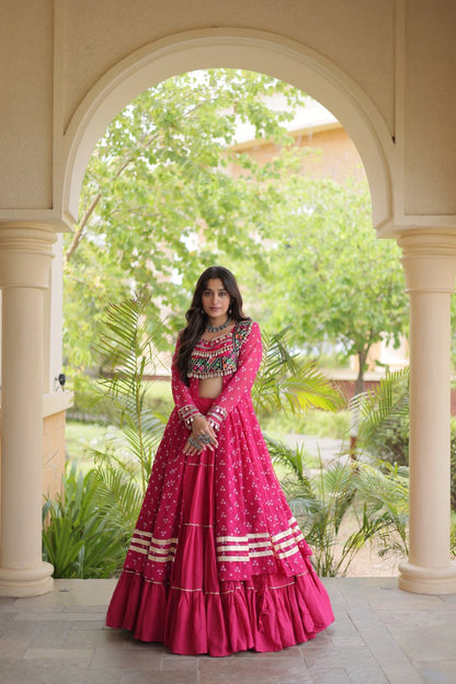 RangBhoomi Navratri 2026 Lehenga & Kurti Set – Kora Cotton Lehenga with Bandhni Faux Georgette Kurti (L, 40" Stitched)