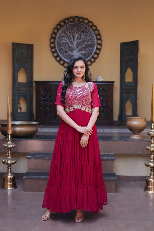 RangBhoomi Premium Designer Ready-to-Wear Gown Collection in Red and Pink