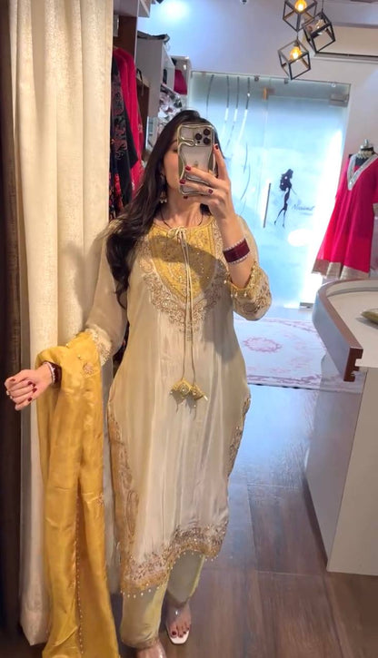 RangBhoomi Ronald Silk Sequin Embroidered Women's Ethnic Suit - Fully Stitched with Lace-Edged Dupatta