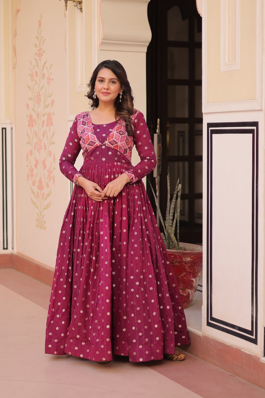 Position Print Choli Design Gown | Indian Ethnic Party Wear