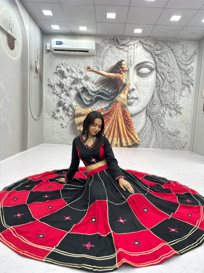 RangBhoomi Navratri Special Pure Cotton Lehenga Choli with Heavy Mirror & Gotapatti Work (Full-Stitched, 6m Flair)