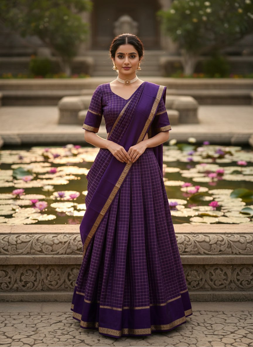 Elegant Pure Viscose Georgette Lehenga Choli Set with Zari Weaving and Hand-Dyed Chex Pattern